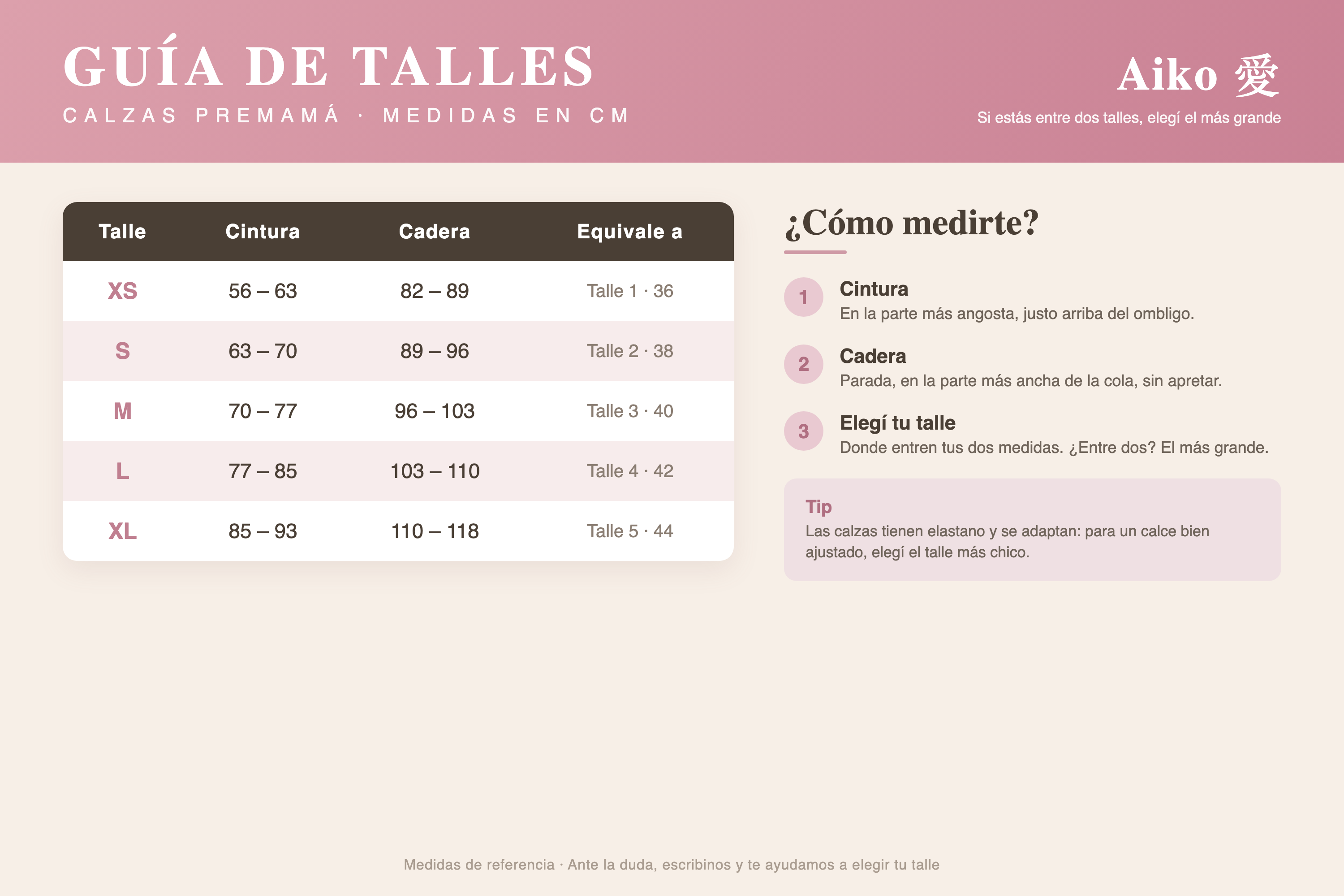 Guía de talles de las Leggings premamá AIKO
